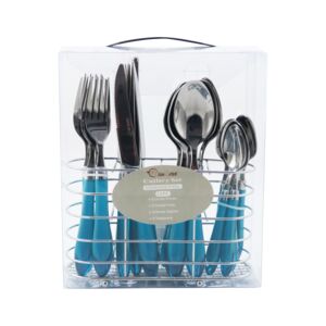 Bien Servi 24-Piece Flatware Set with Stand Turquoise and Silver Bien Servi 24-Piece Flatware Set with Stand Turquoise and Silver